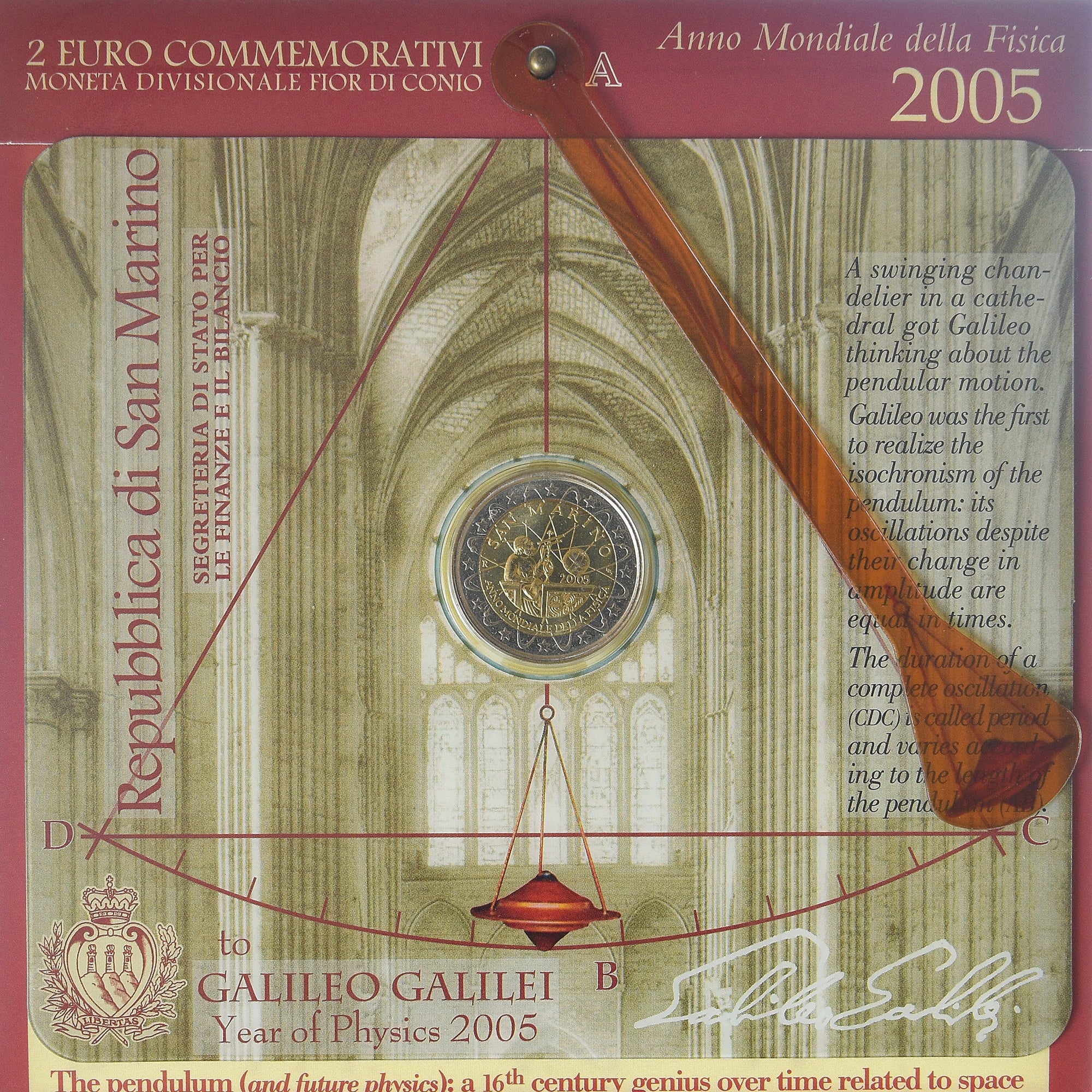 Saint Marin , 2 Euro, Galileo Galilei, 2005, Rome, FDC, Bimétallique