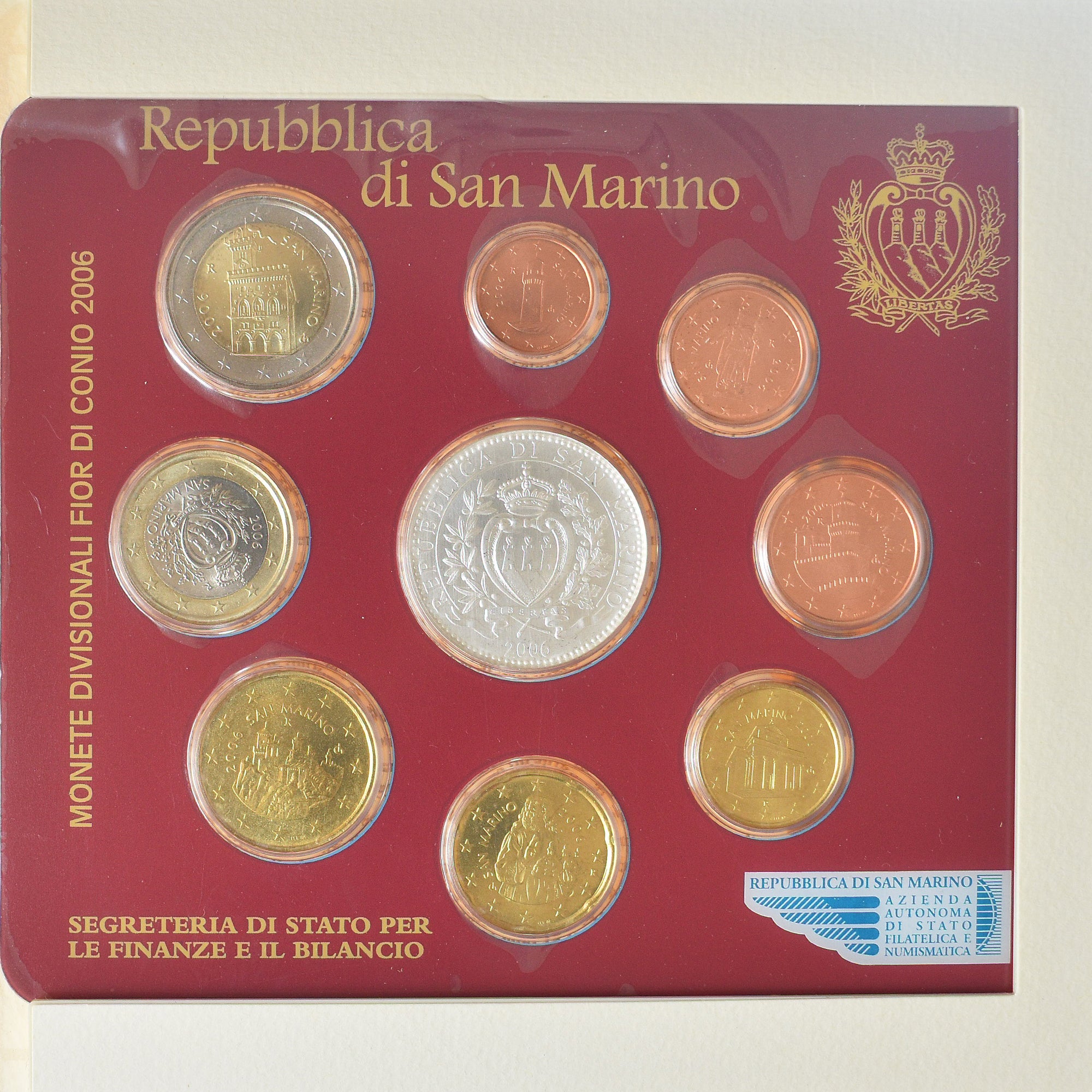 San Marino, Set 1 ct. - 5 Euro, Série Divisionnelle, 2006, Rome, Coin card.FDC