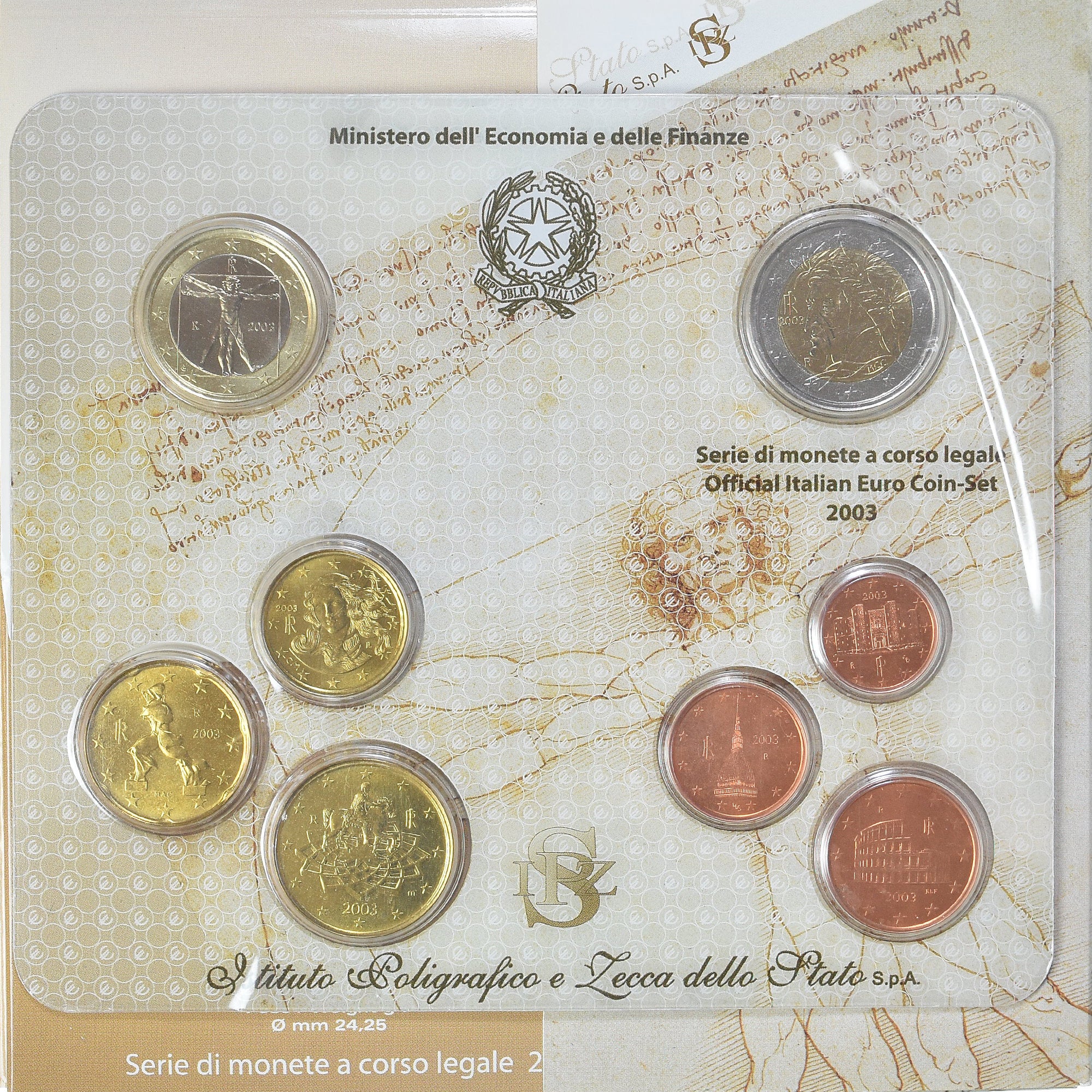 Italie, Set 1 ct. - 2 Euro, 2003, Rome, Coin card.FDC, FDC