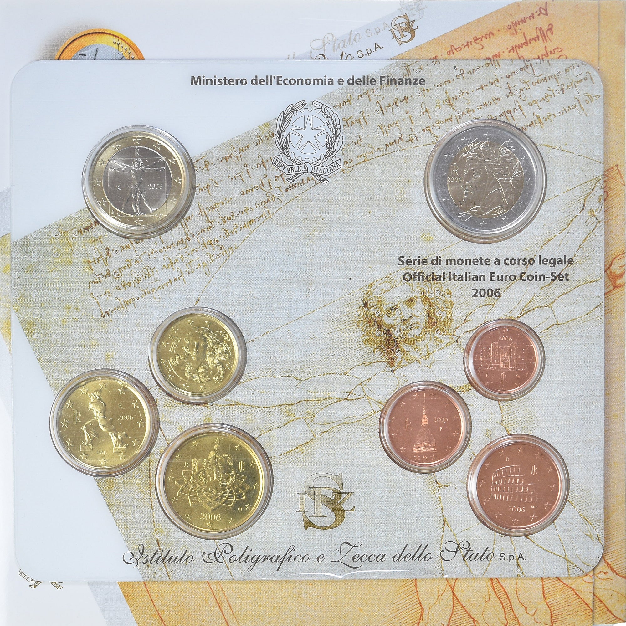 Itália, Set 1 ct. - 2 Euro, 2006, Rome, Coin card.FDC, MS(65-70), N/D