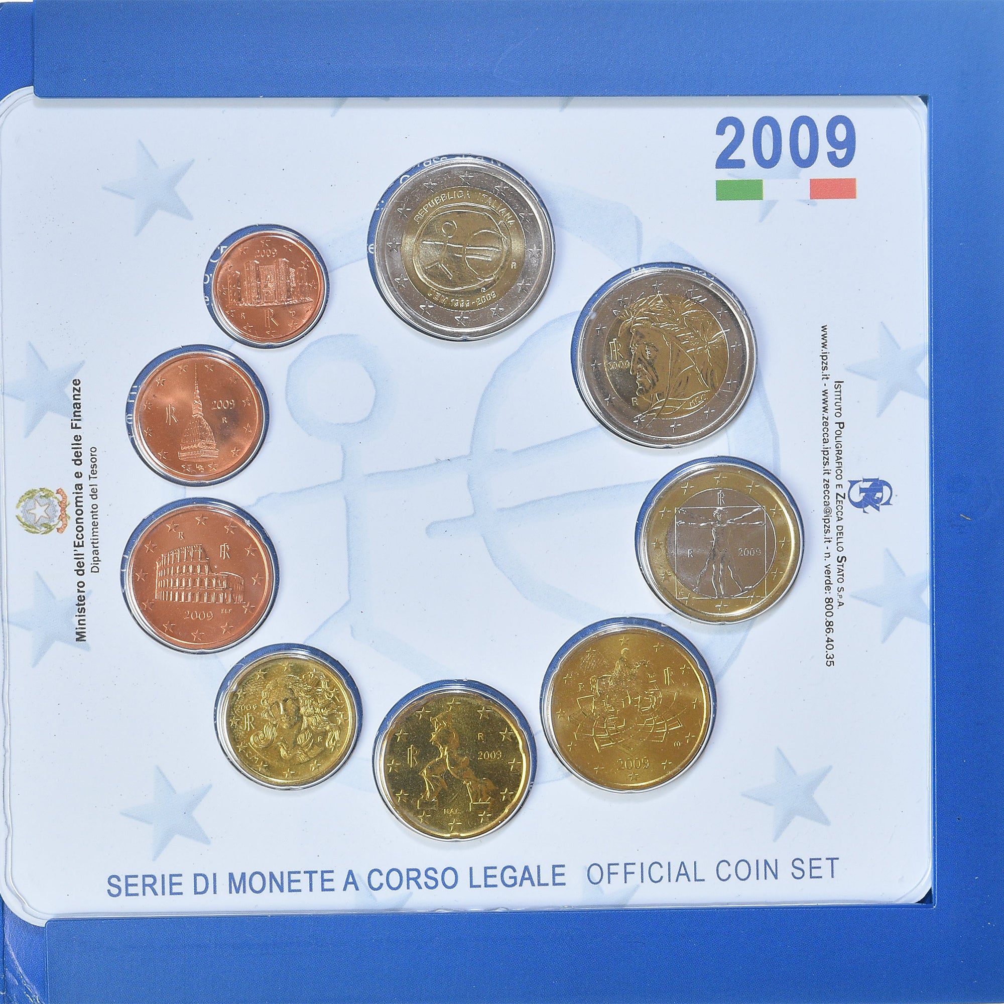 Italy, Set 1 ct. - 2 Euro, 2009, Rome, Coin card.FDC, MS(65-70)