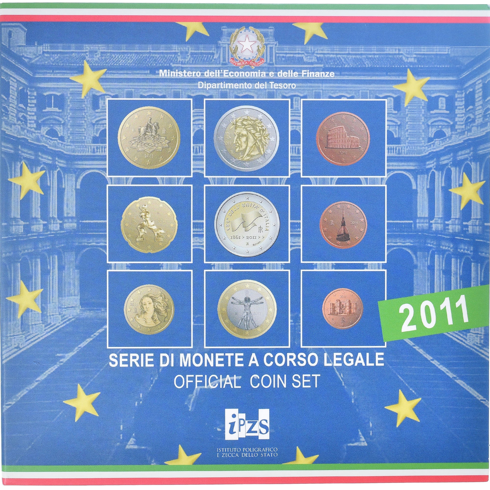 Itália, Set 1 ct. - 2 Euro, 2011, Rome, Coin card.FDC, MS(65-70), N/D