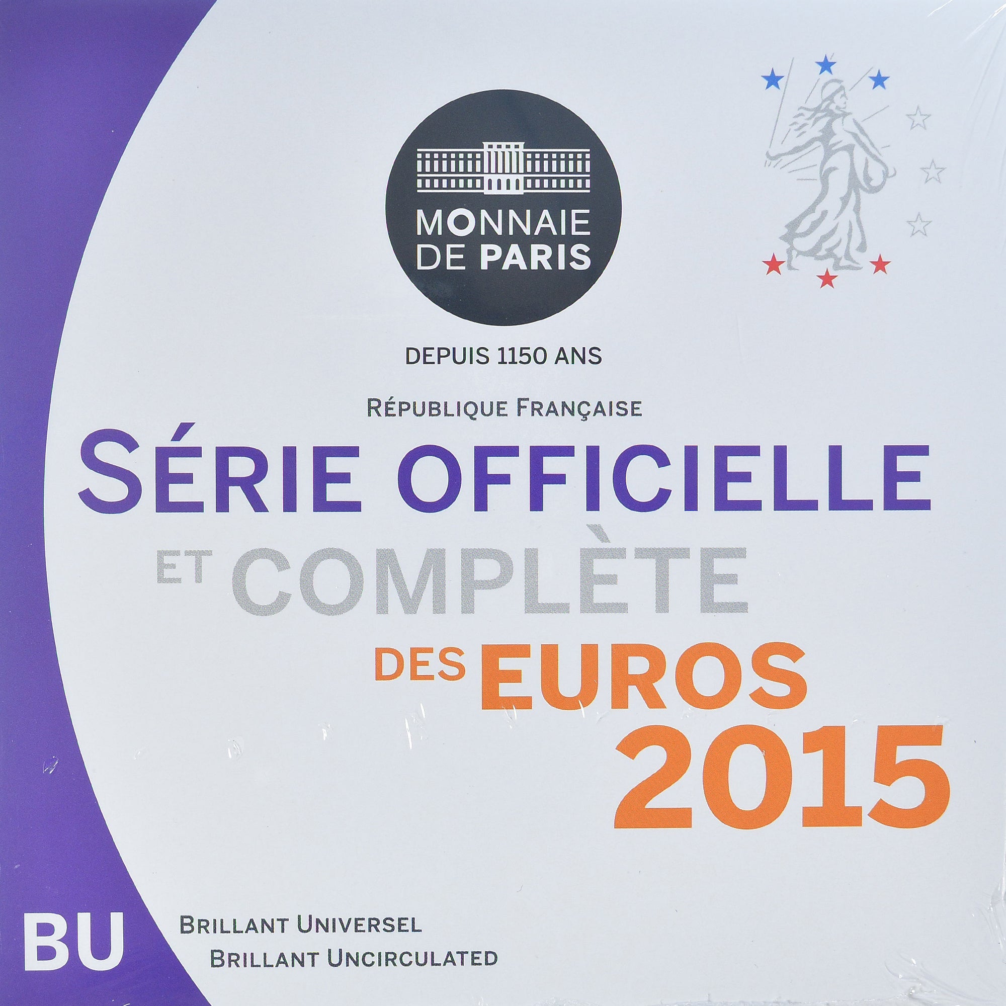 France, Coffret 1c. à 2€, 2015, Monnaie de Paris, FDC.BU, MS(65-70)