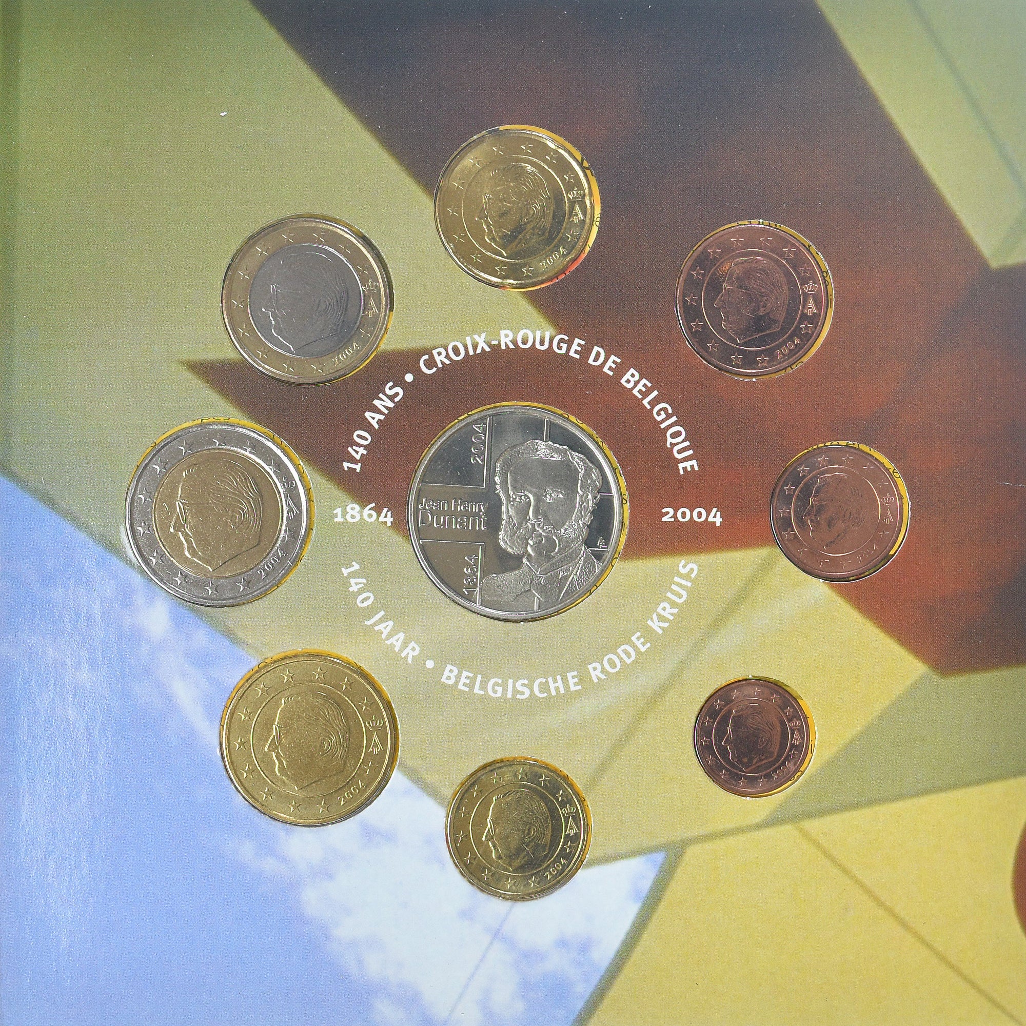 België, Coffret 1c. à 2€ + jeton, 140 ans de La Croix Rouge, 2004, Brussels