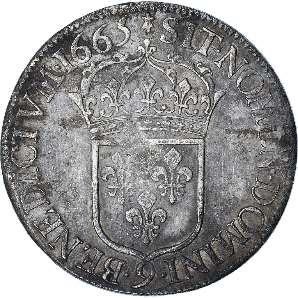 Francja, Louis XIV, Écu au buste juvénile, 1665, Rennes, 2ème poinçon