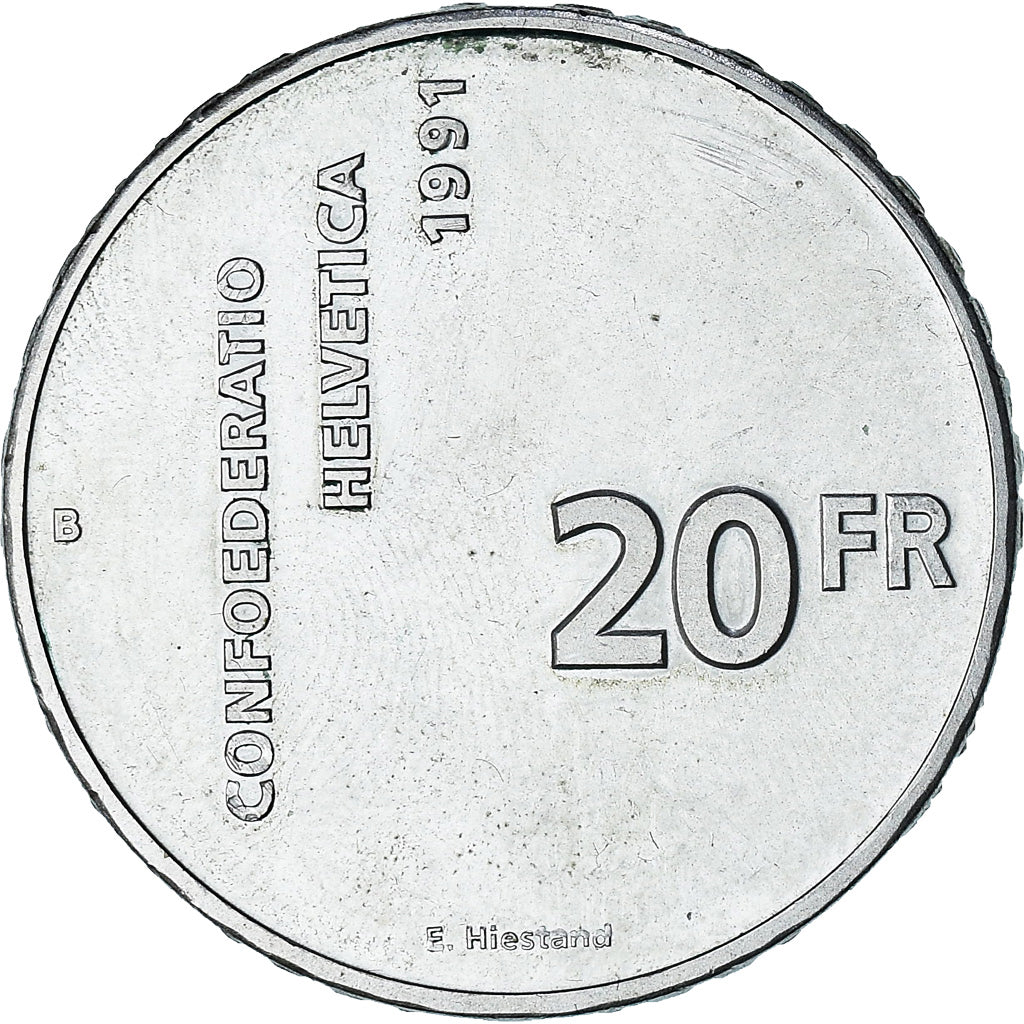 Switzerland, Confédération, 20 Francs, 1991, Bern, MS(60-62), Silver, KM:70