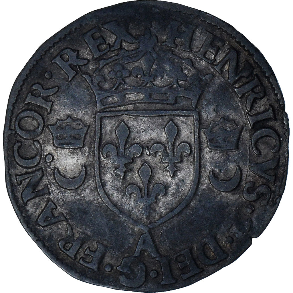 França, Henri II, Douzain aux croissants, 1555, Paris, VF(30-35), Lingote