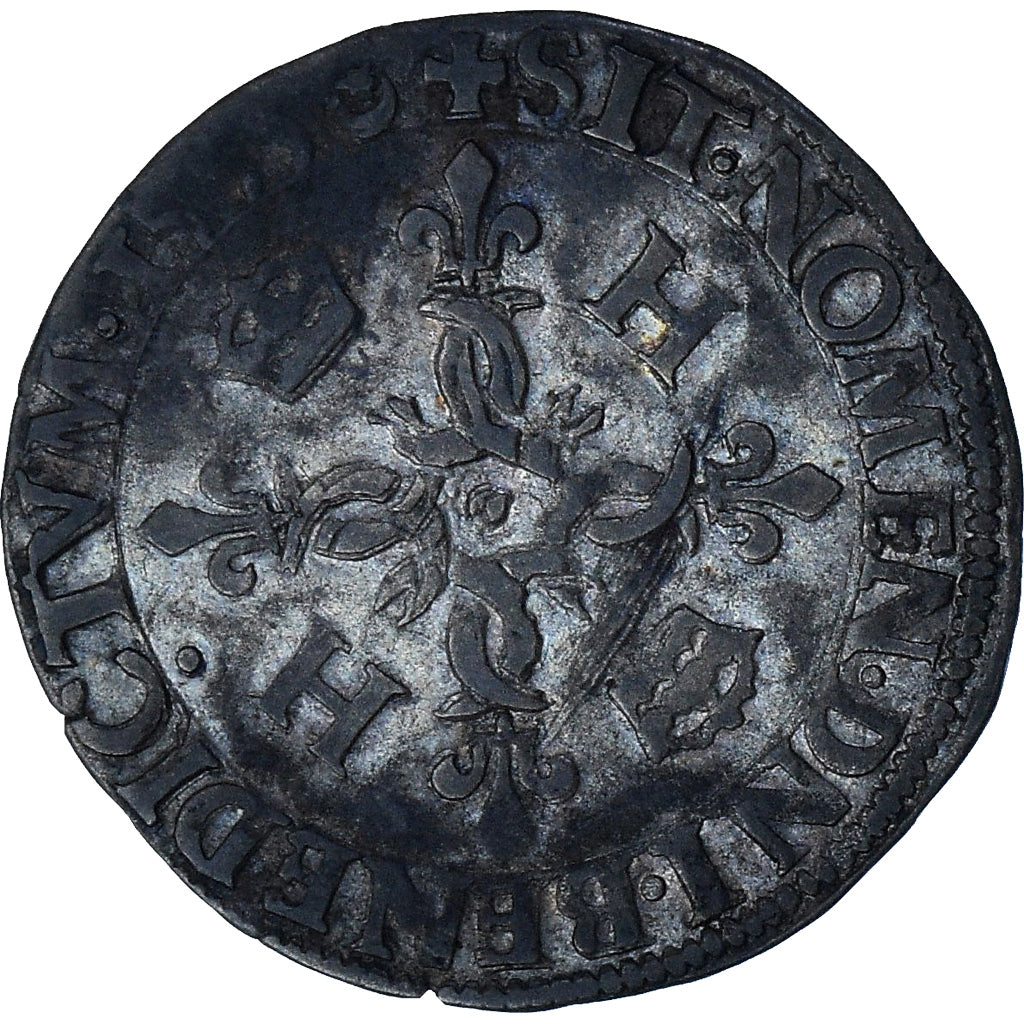 França, Henri II, Douzain aux croissants, 1555, Paris, VF(30-35), Lingote