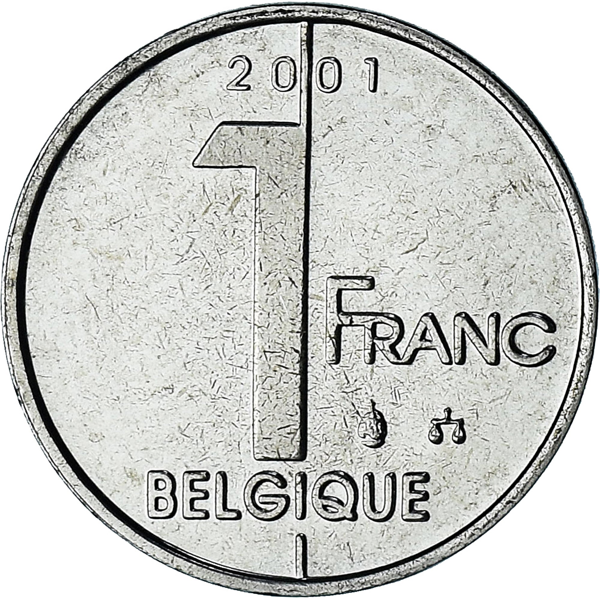 Bélgica, Albert II, 1 Franc, 2001, série FDC, MS(65-70), Ferro Niquelado