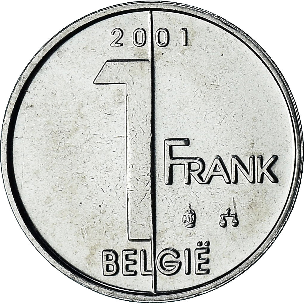 Bélgica, Albert II, 1 Franc, 2001, série FDC, MS(65-70), Ferro Niquelado