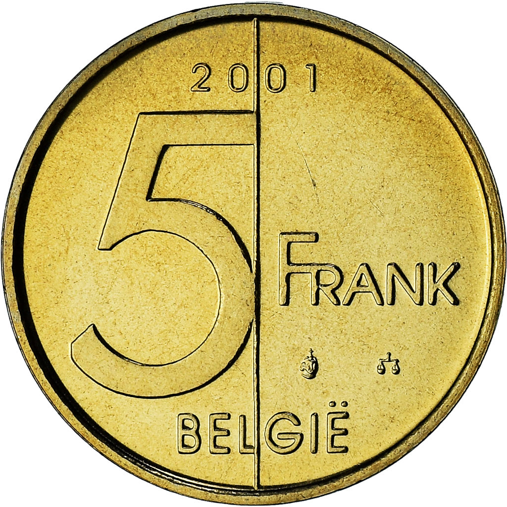 Belgique, Albert II, 5 Francs, 5 Frank, 2001, série FDC, FDC, Bronze-Aluminium