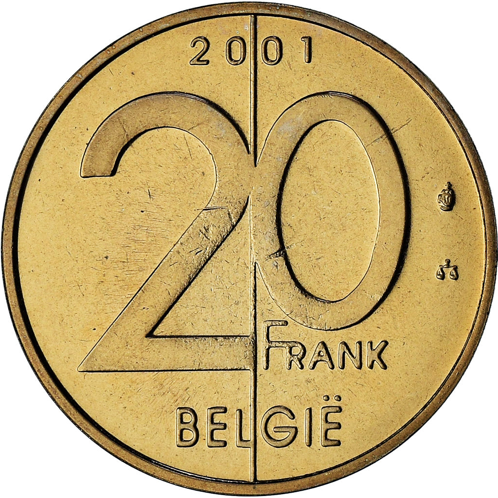 Belgio, Albert II, 20 Francs, 20 Frank, 2001, série FDC, FDC, Nichel-ottone