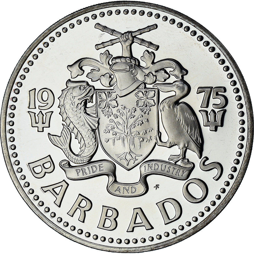 Barbados, 5 Dollars, 1975, Proof, UNZ+, Silber, KM:16a