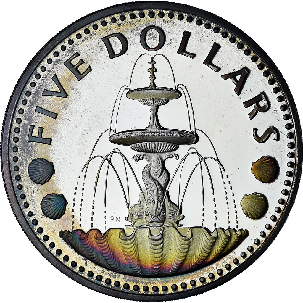Barbados, 5 Dollars, 1975, Proof, UNZ+, Silber, KM:16a