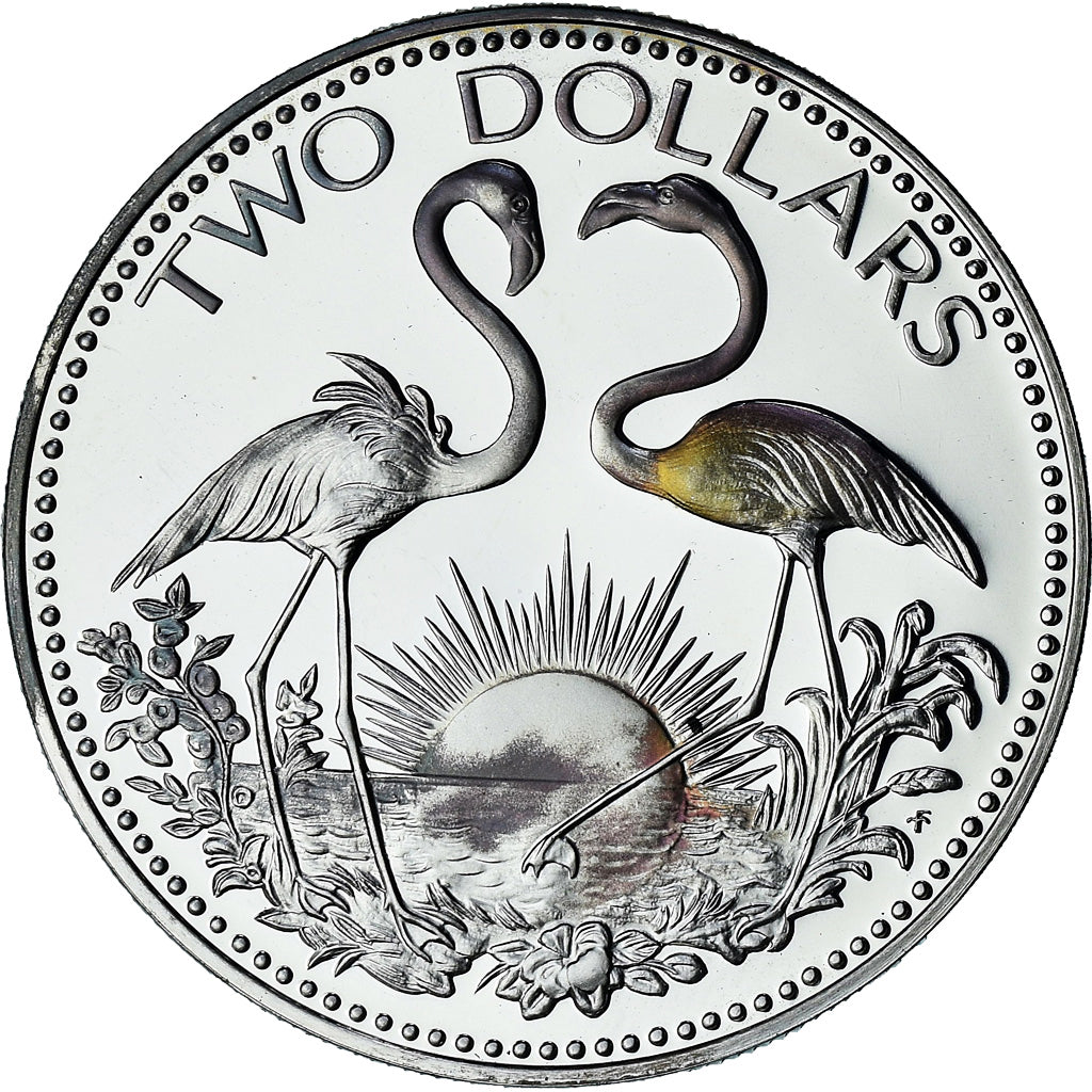 Baamas, Elizabeth II, 2 Dollars, 1976, Proof, MS(64), Prata, KM:66a