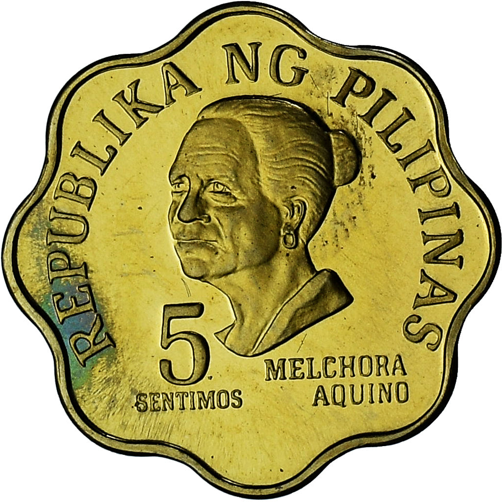Filipiny, 5 Sentimos, 1975, Proof, MS(65-70), Mosiądz, KM:206