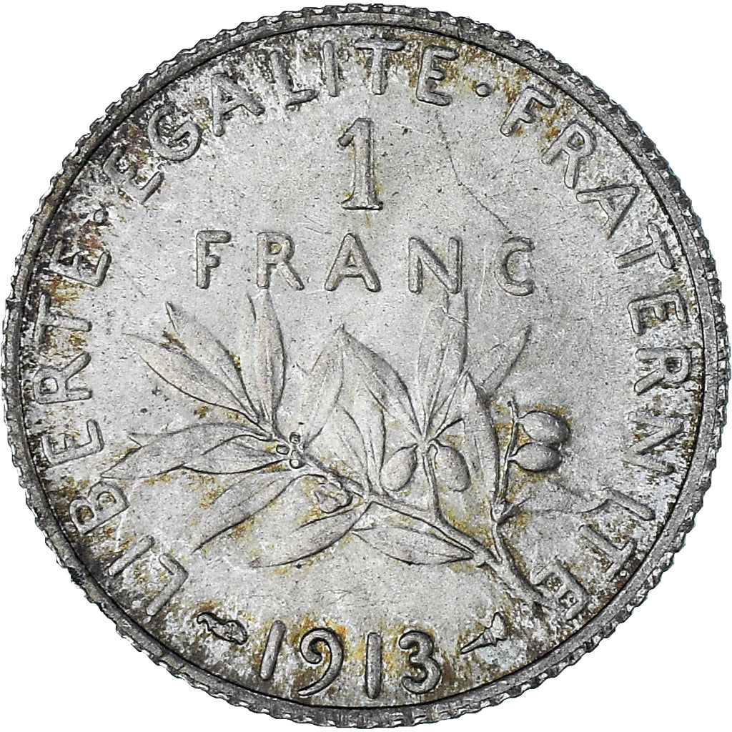 Francja, Semeuse, 1 Franc, 1913, Paris, AU(55-58), Srebro, KM:844.1, Gadoury:467