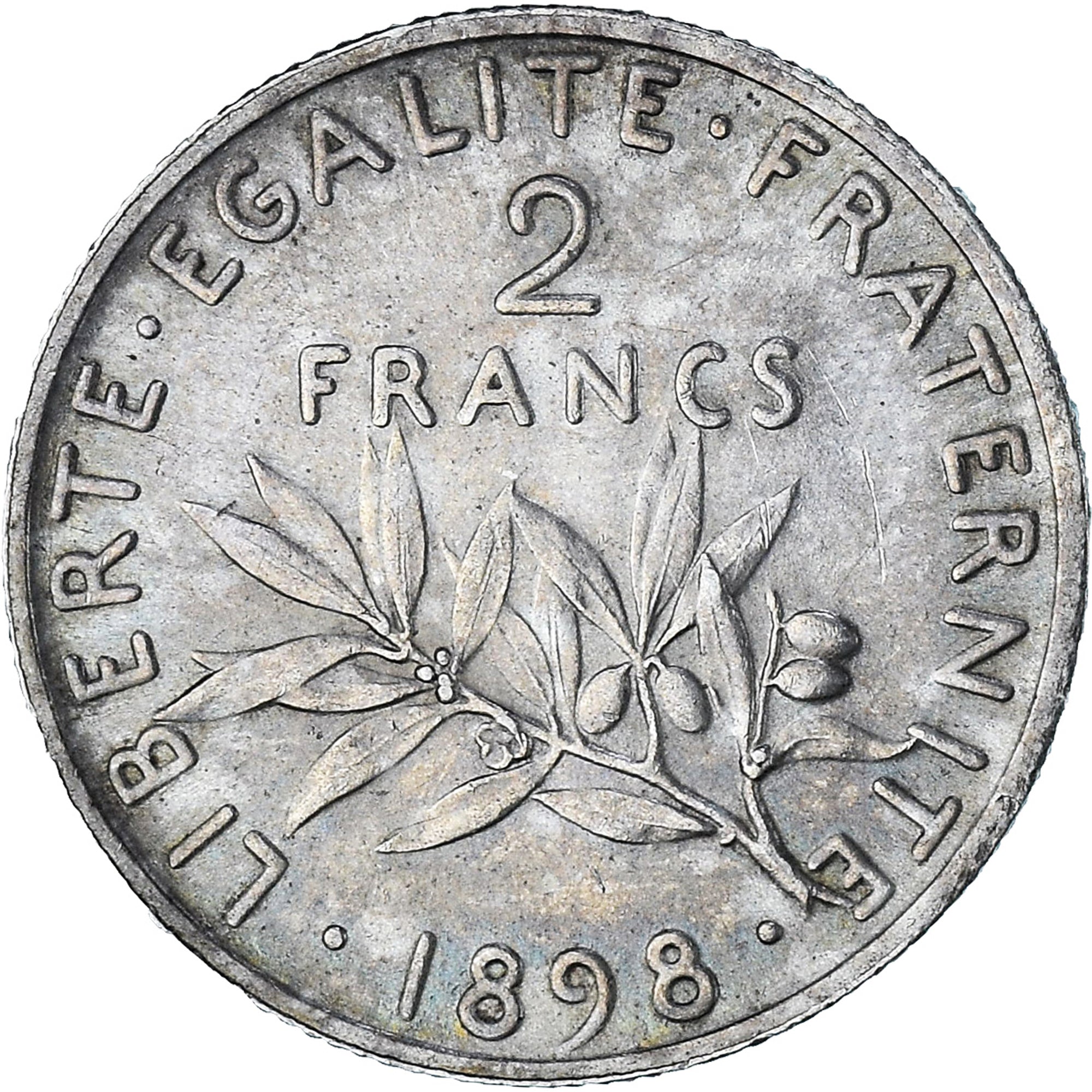 France, Semeuse, 2 Francs, 1898, Paris, MS(60-62), Silver, KM:845.1, Gadoury:532