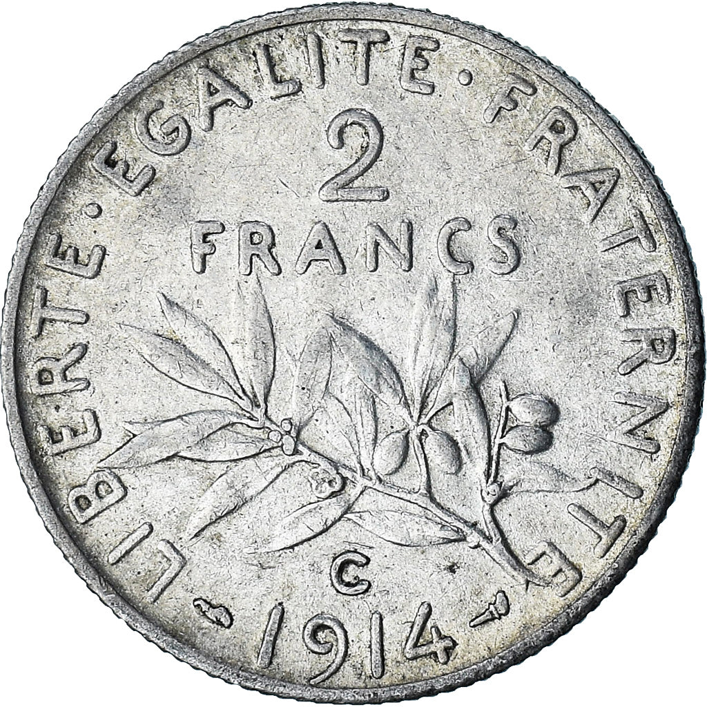 França, Semeuse, 2 Francs, 1914, Castelsarrasin, AU(50-53), Prata, KM:845.2