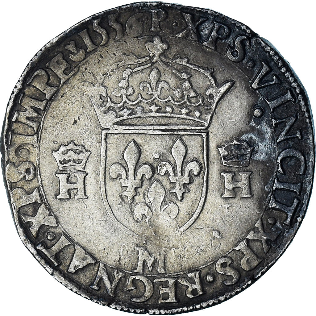Frankrijk, Henri II, Teston, 1556, Toulouse, Buste D, FR+, Zilver, Gadoury:373D