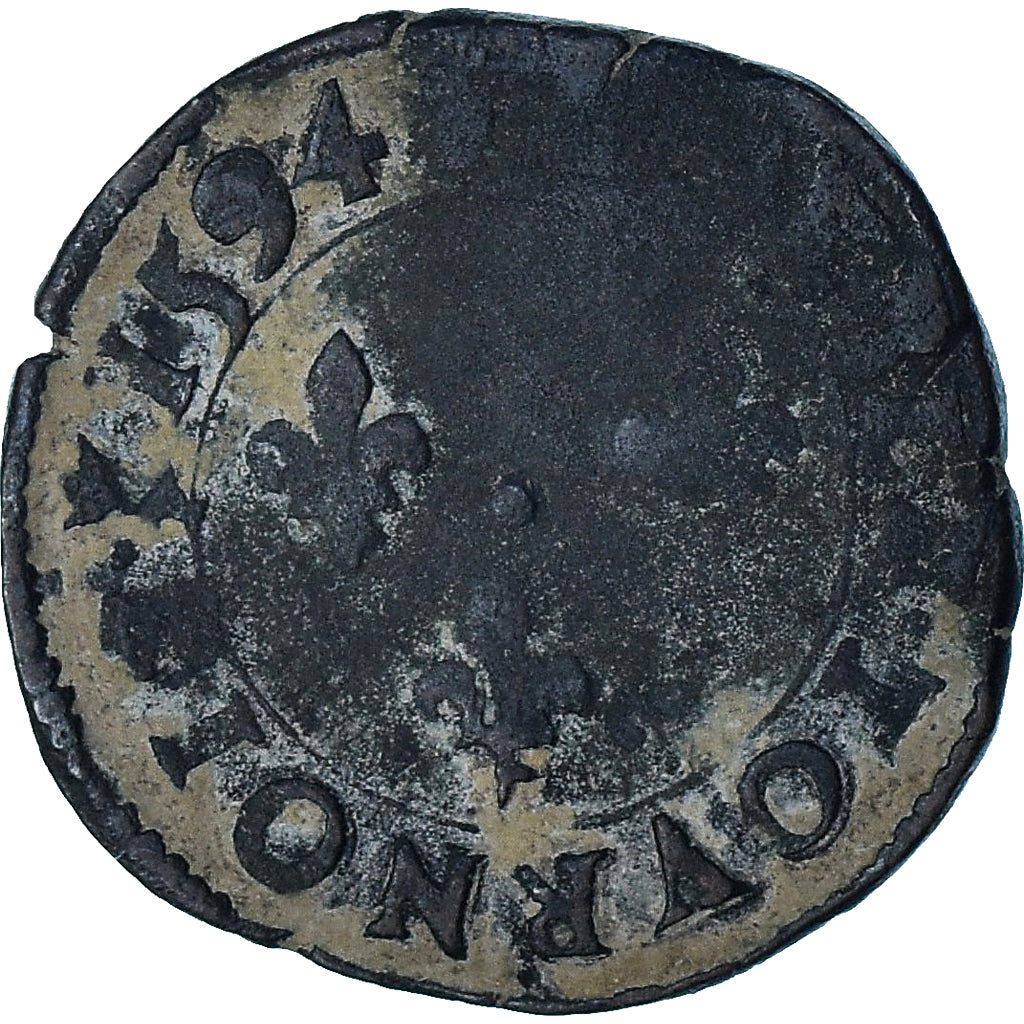Francia, Charles X, Double Tournois, 1594, Troyes, MB+, Biglione, CGKL:150