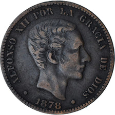 Spain, Alfonso XII, 10 Centimos, 1878, Barcelona, AU(50-53), Bronze, KM:675