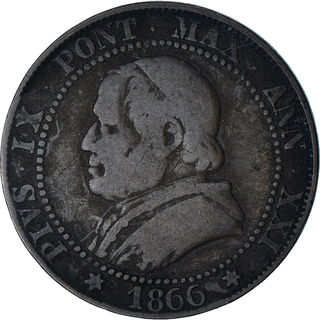 Vaticano, PAPAL STATES, Pius IX, Soldo, 1866, Rome, MB+, Bronzo