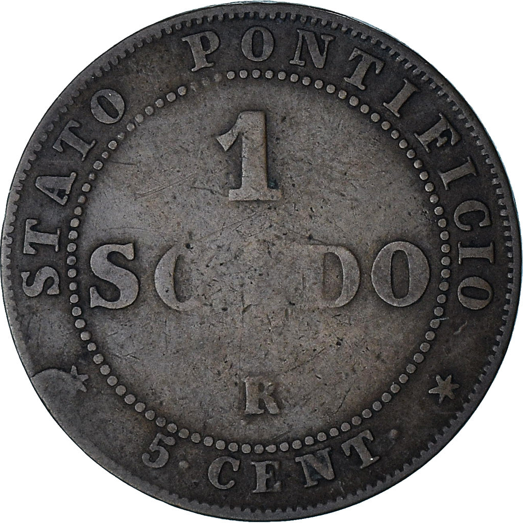 Vaticano, PAPAL STATES, Pius IX, Soldo, 1866, Rome, MB+, Bronzo
