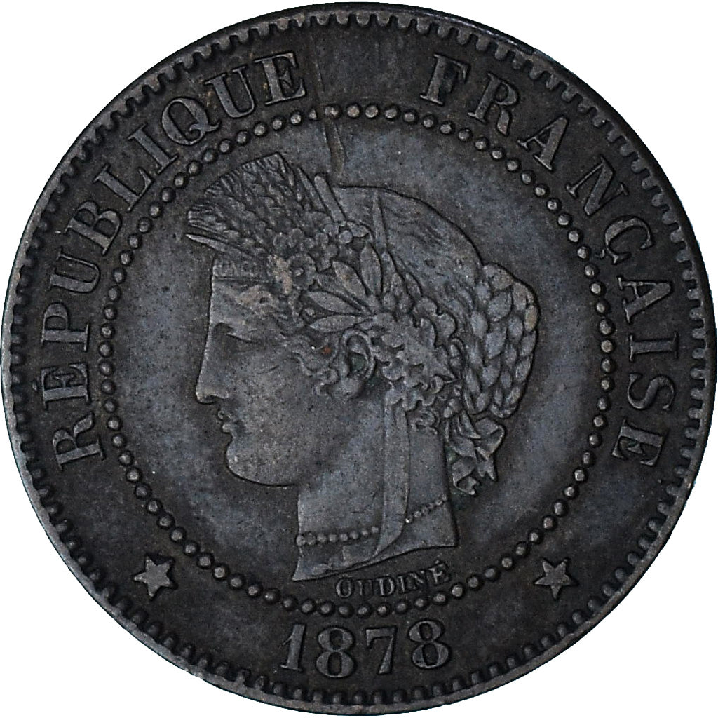 França, Cérès, 2 Centimes, 1878, Paris, Petit A, AU(50-53), Bronze, KM:827.1
