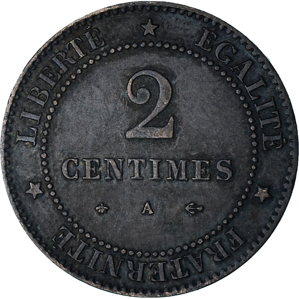 França, Cérès, 2 Centimes, 1878, Paris, Petit A, AU(50-53), Bronze, KM:827.1
