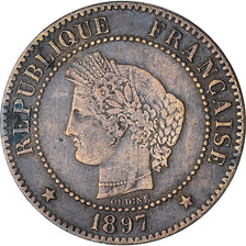 France, Cérès, 2 Centimes, 1897, Paris, AU(55-58), Bronze, KM:827.1