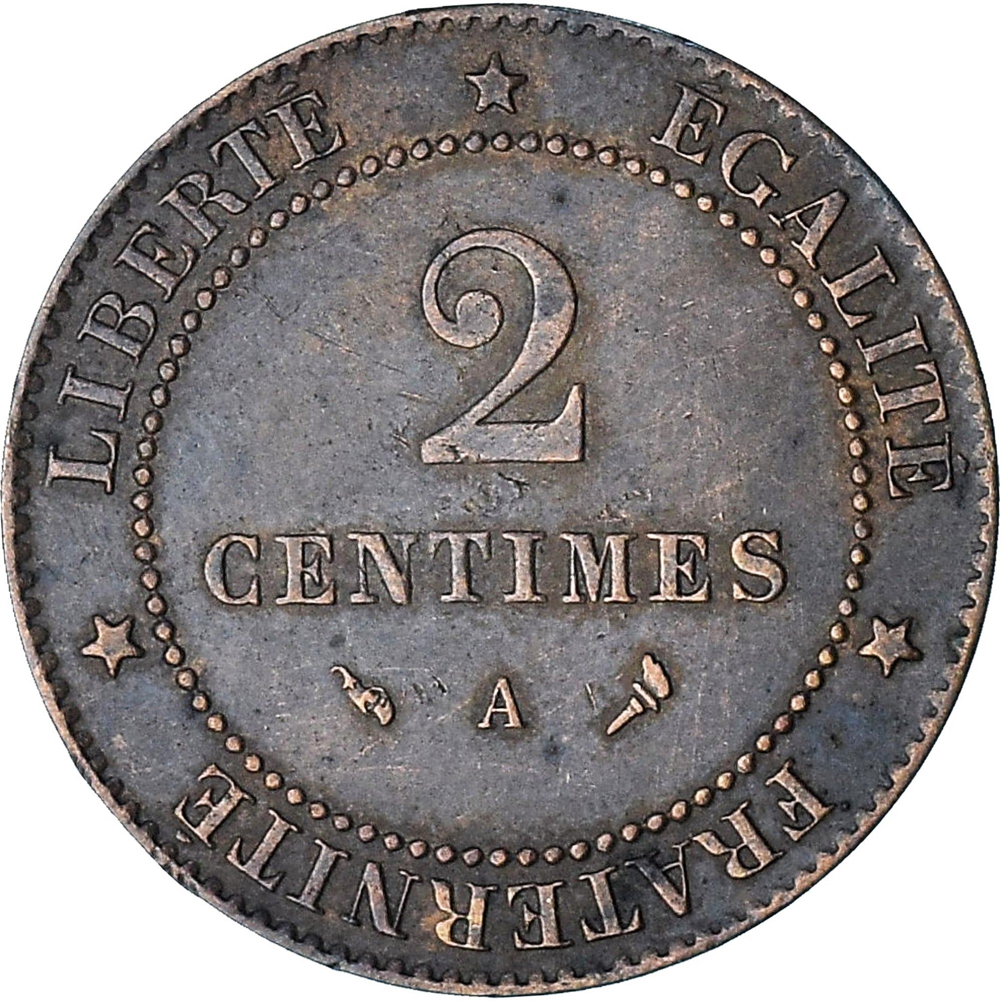 France, Cérès, 2 Centimes, 1897, Paris, AU(55-58), Bronze, KM:827.1