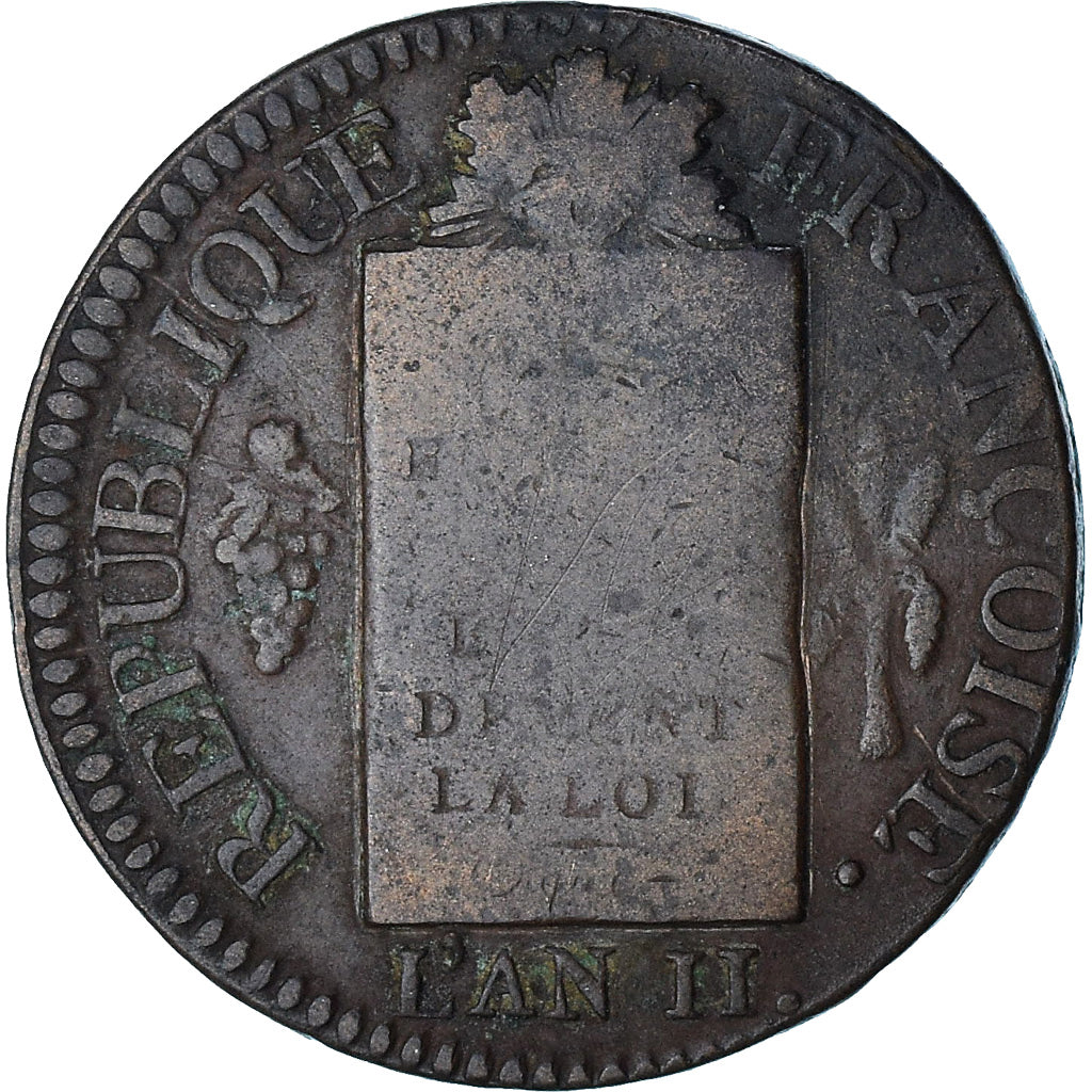 França, Dupré, Sol aux Balances, 1793 / AN II, Strasbourg, VF(20-25), Cobre