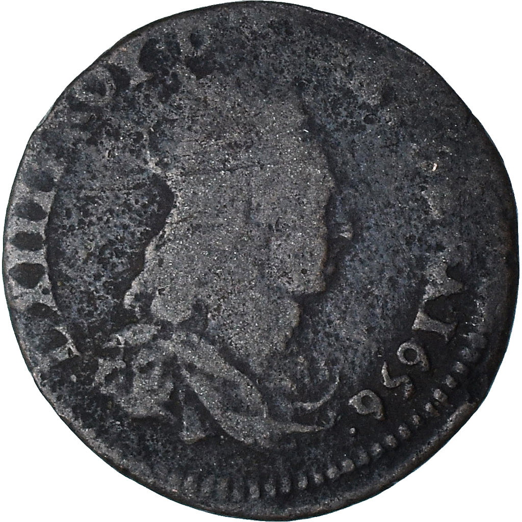 França, Louis XIII, Liard de France, 1656, Lusignan, VF(20-25), Cobre, C2G:102