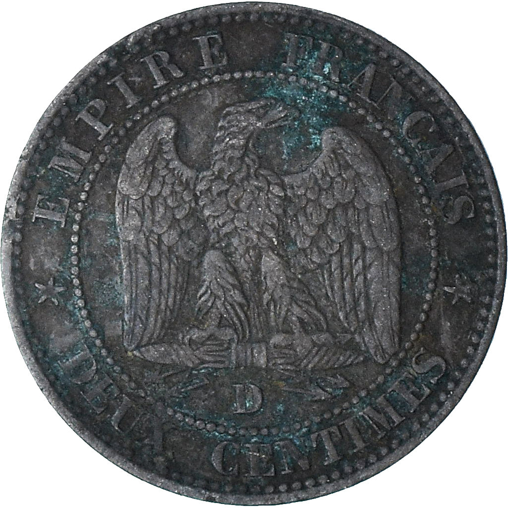 França, Napoleon III, 2 Centimes, 1854, Lyon, petit lion, EF(40-45), Bronze