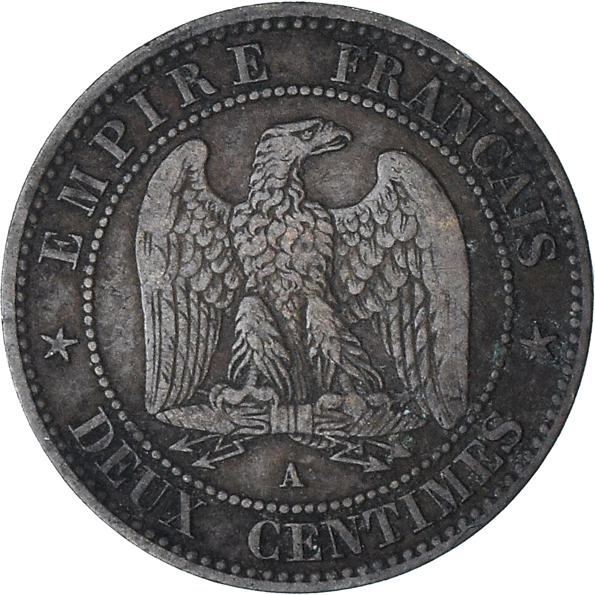 França, Napoleon III, 2 Centimes, 1861, Paris, EF(40-45), Bronze, KM:796.4