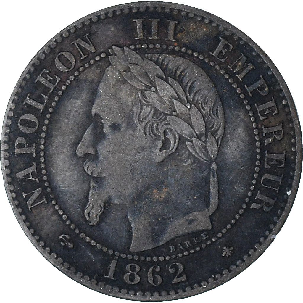 França, Napoleon III, 2 Centimes, 1862, Paris, AU(50-53), Bronze, KM:796.4