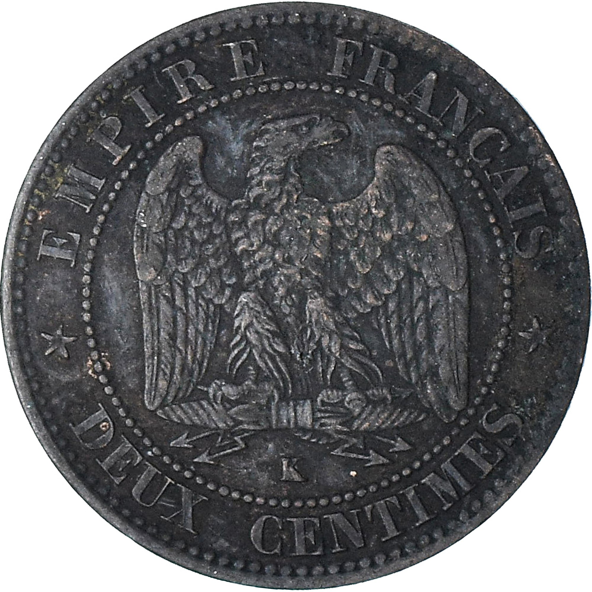 Frankrijk, Napoleon III, 2 Centimes, 1862, Bordeaux, ZF+, Bronzen, KM:796.6