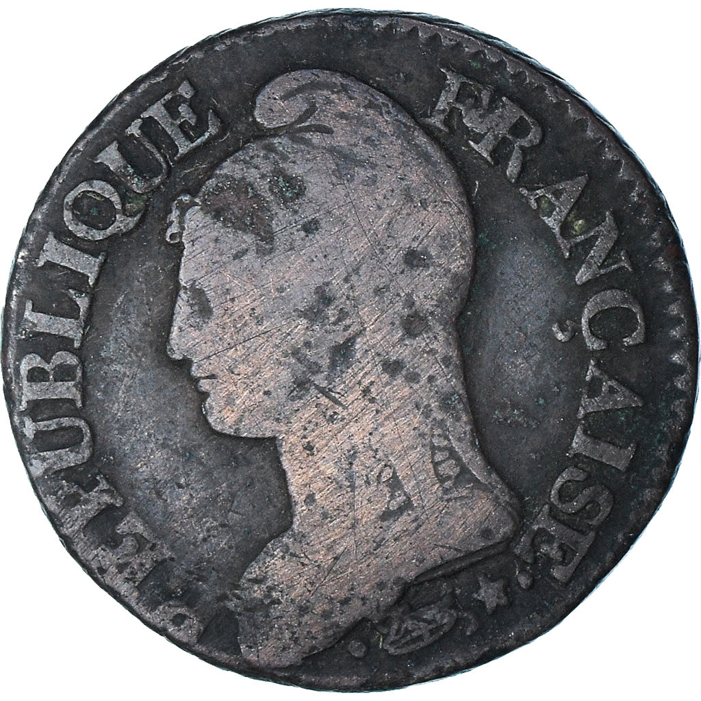 França, Dupré, 5 Centimes, AN 8, Metz, VF(20-25), Cobre, Gadoury:126a