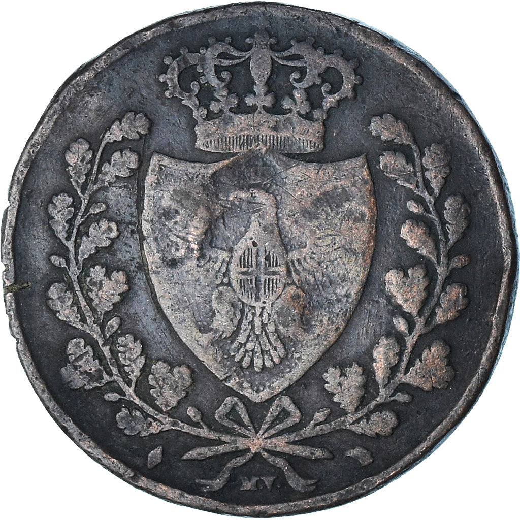 Italy, Carlo Felice, 5 Centesimi, 1826, Genoa, VF(30-35), Copper