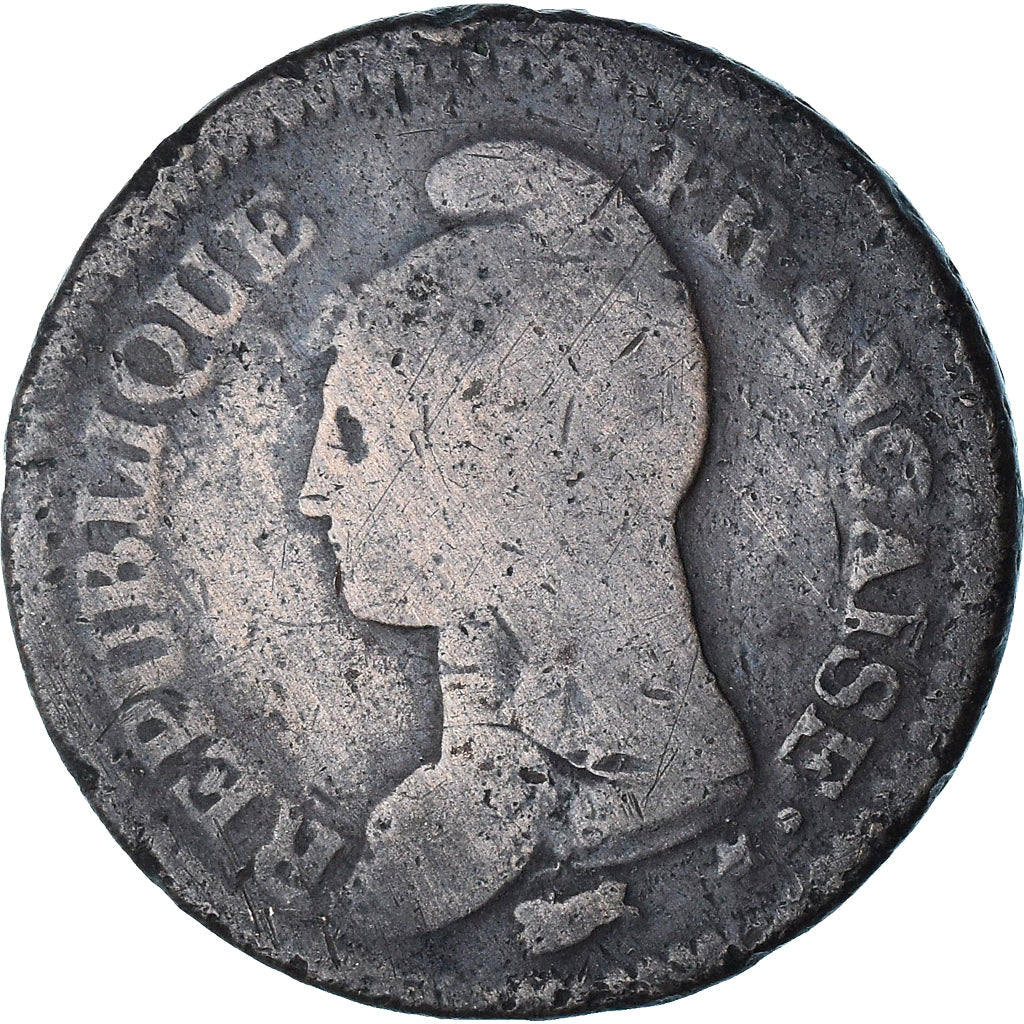 France, Dupré, 1 Décime, An 5-6, Paris, Surfrappe du 2 Décimes, TB, Cuivre