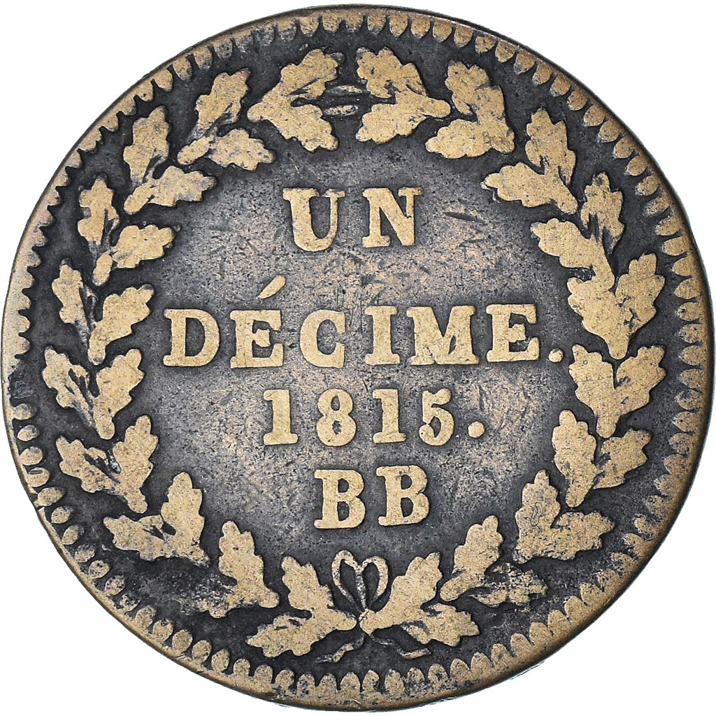 Frankreich, Napoleon I, 1 Décime, 1815, Strasbourg, S+, Bronze, Gadoury:195e