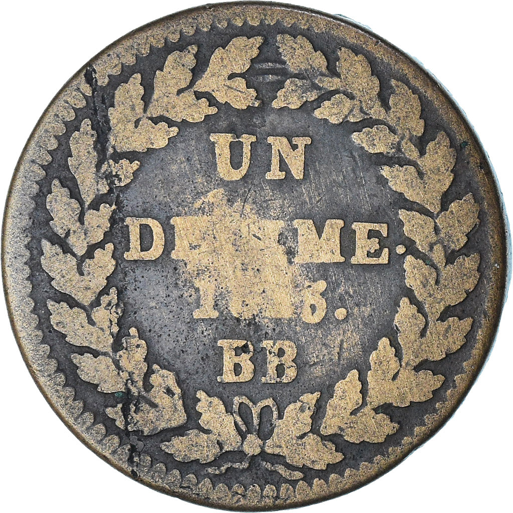 France, Louis XVIII, Decime, 1815, Strasbourg, VF(30-35), Bronze, Gadoury:196d