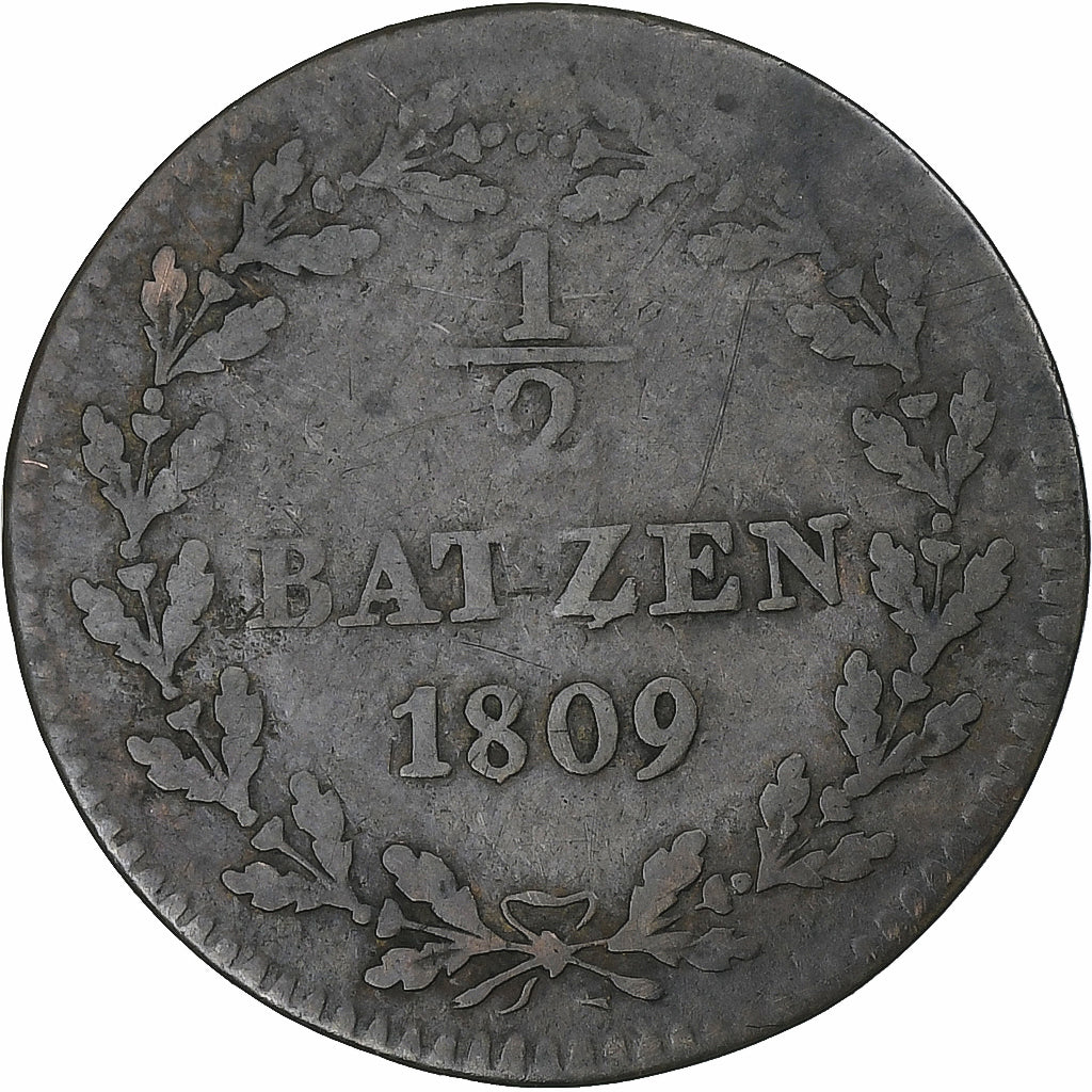 Switzerland, Canton de Bâle, 1/2 Batzen, 1809, Basel, EF(40-45), Billon, KM:197