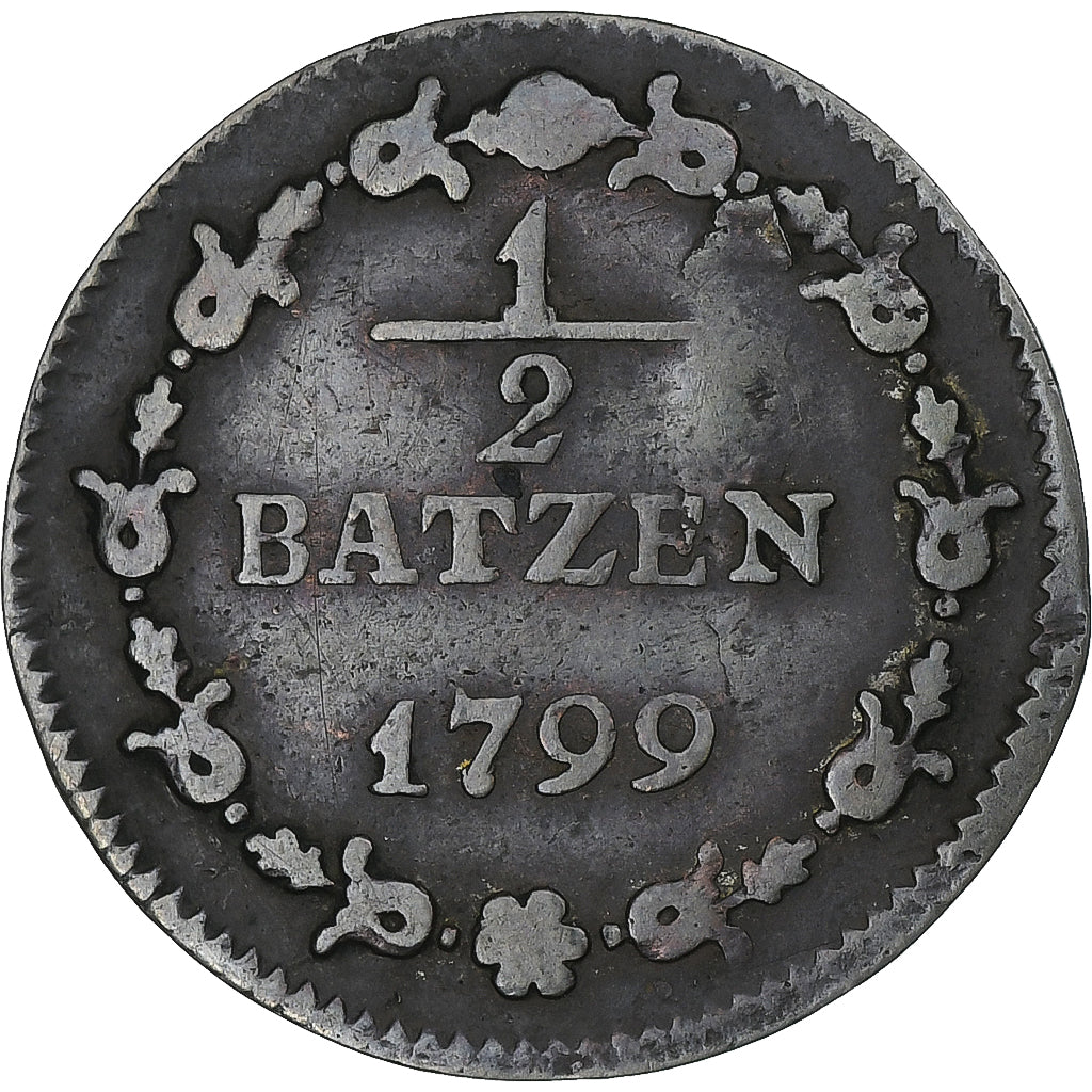 Szwajcaria, République helvétique, 1/2 Batzen, 1799, EF(40-45), Bilon, KM:A5