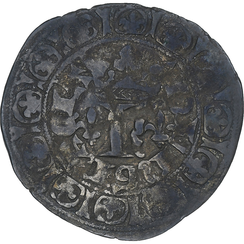 Francja, Charles V, Blanc au K, 1365-1380, VF(30-35), Bilon, Duplessy:363