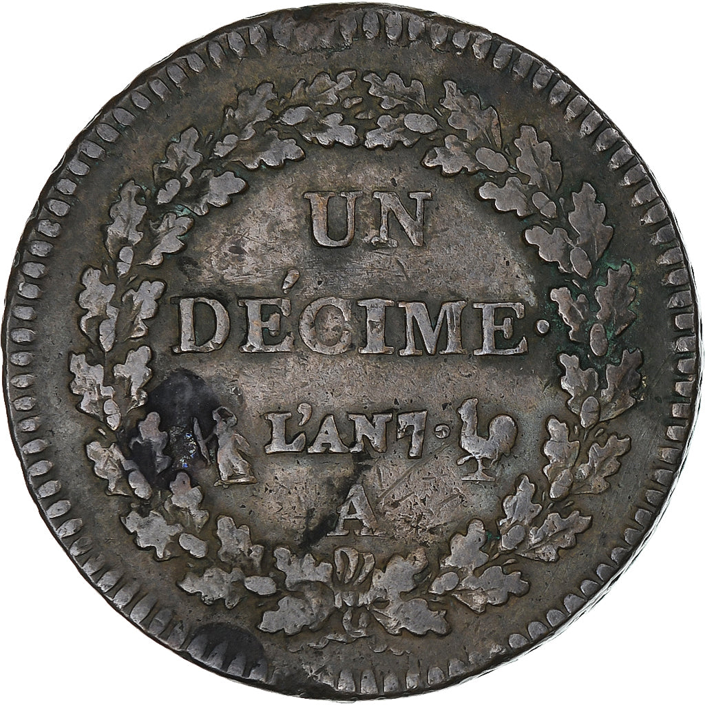 France, Dupré, Decime, AN 7, Paris, TB, Cuivre, Gadoury:187