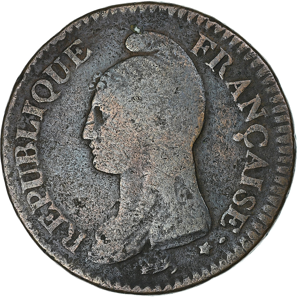 France, Dupré, 1 Décime, AN 7, Paris, Coq/Corne, B+, Cuivre, Gadoury:187