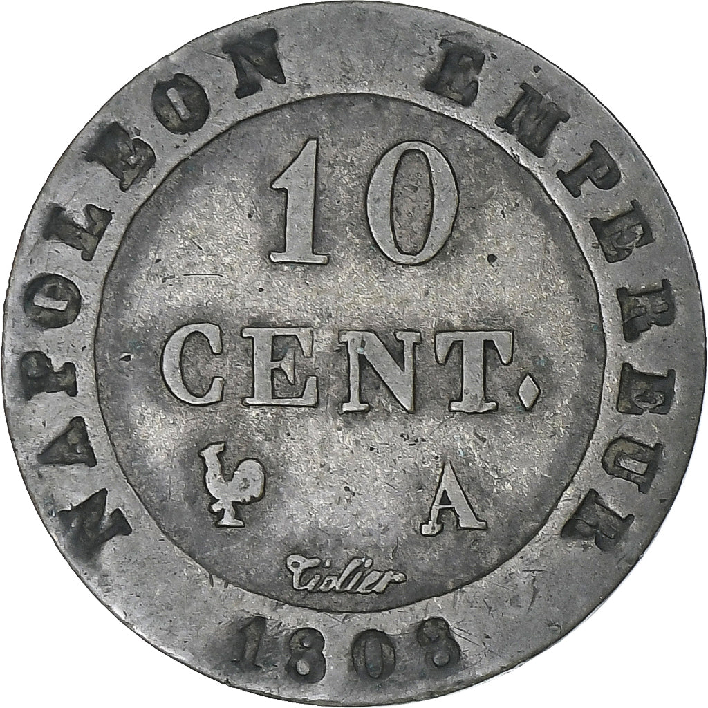France, Napoleon I, 10 Centimes, 1808, Paris, EF(40-45), Billon, Gadoury:190