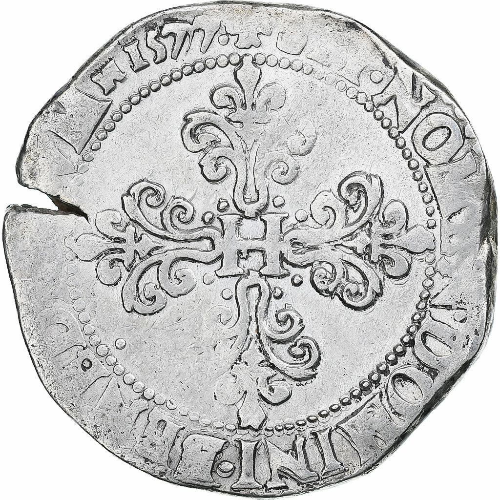 Francja, Henri III, Franc au Col Plat, 1577, Paris, VF(30-35), Srebro